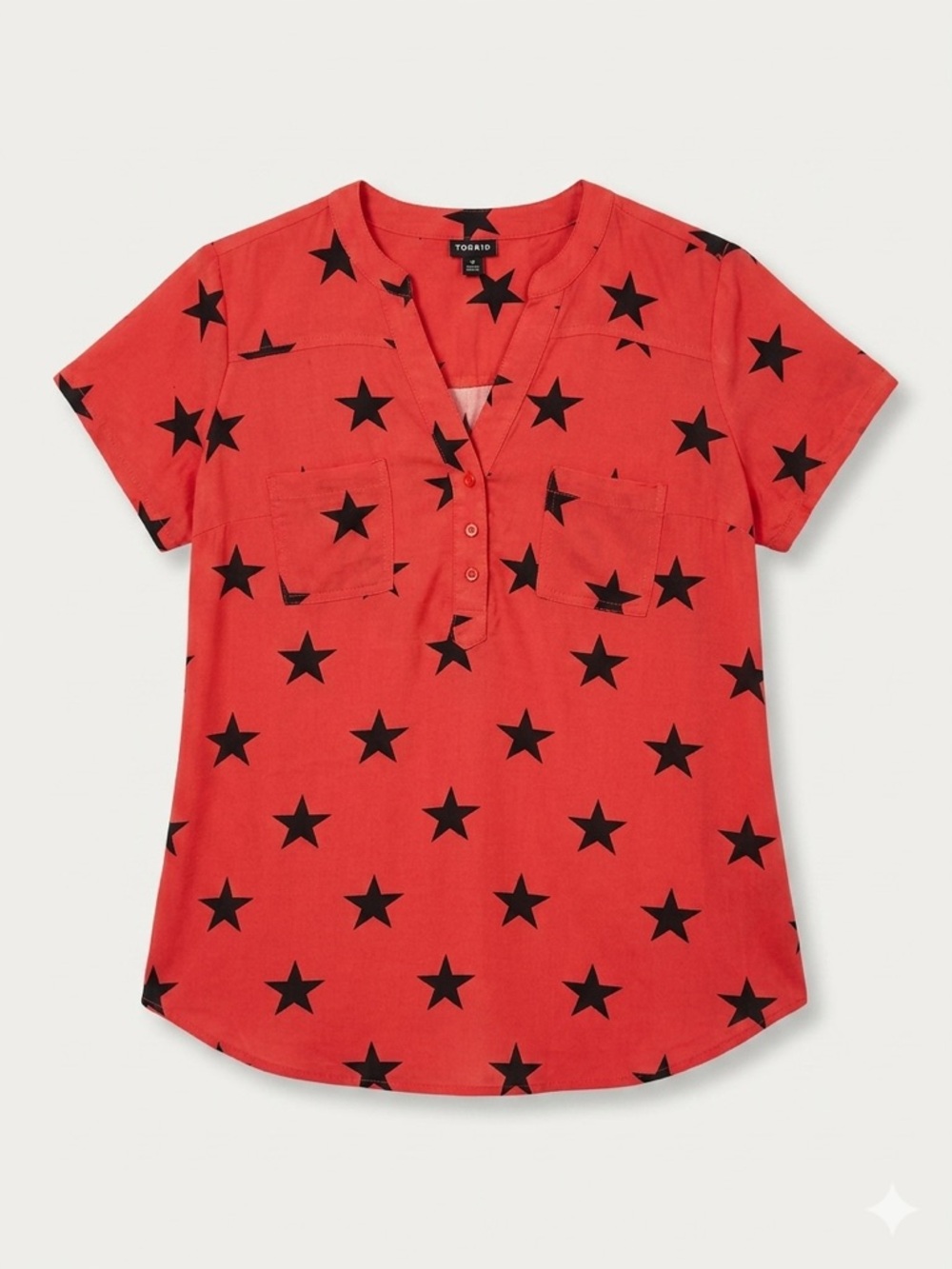 torrid Red Star-Print Split V Short Sleeve Blouse